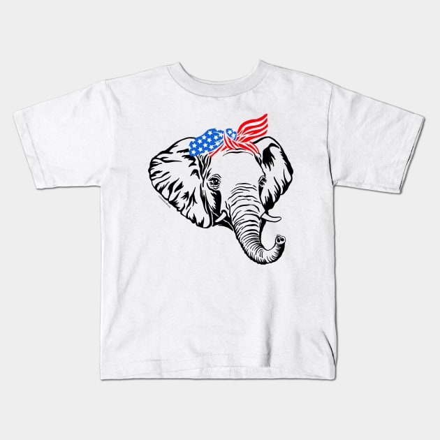 Patriotic Elephant Graphic with American Flag Bandana Kids T-Shirt by DoubleBrush